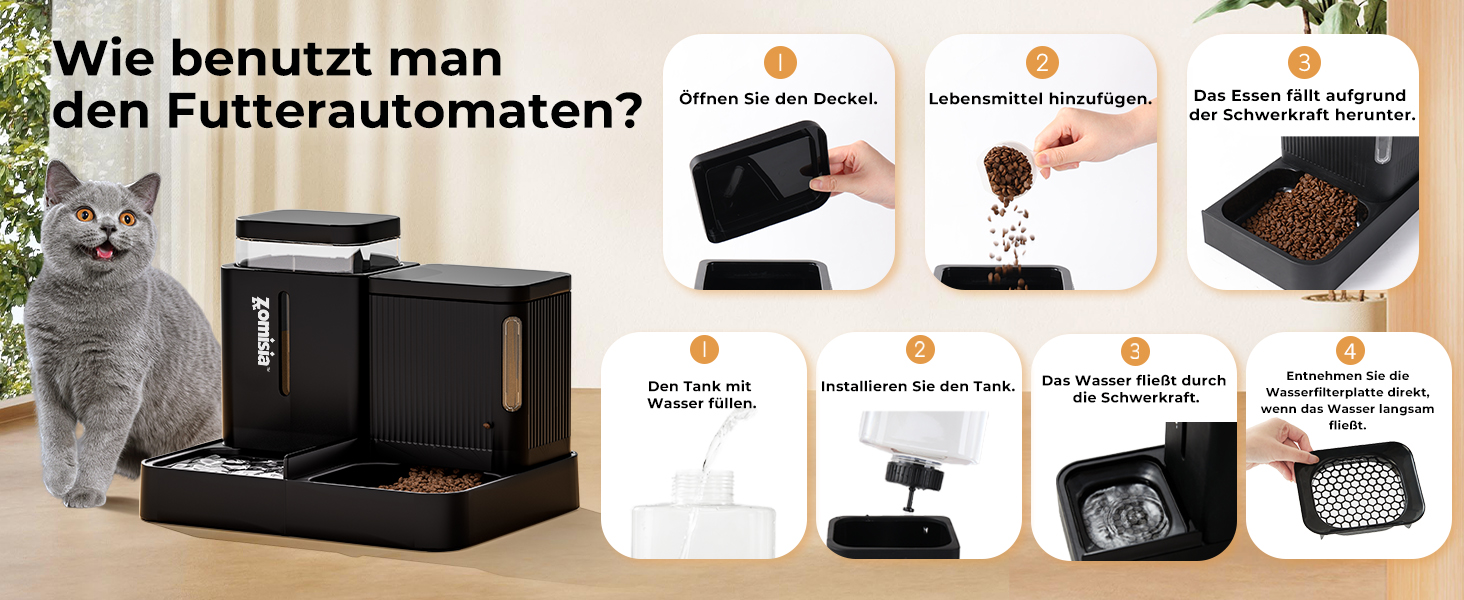 Автоматичний годівниця для котів/собак 3L, 2-в-1: годівниця та поїлка з автоматичним наповненням, чорний колір, 3L x 2