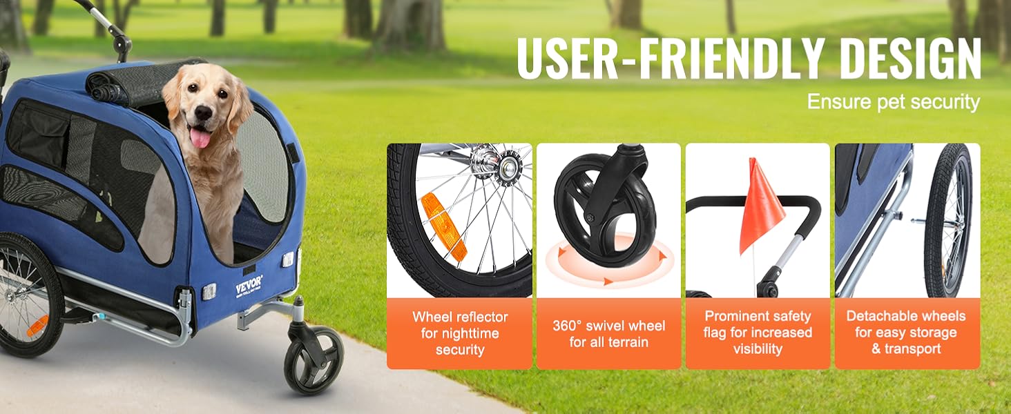 Фургон для собак VEVOR 45 кг 2-в-1: велосипедний/дитячий, сталь + Oxford 600D, синій