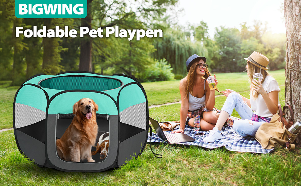 Клітка-біговий вольєр для цуценят та тварин, складана, 110x110x60 см, зелена