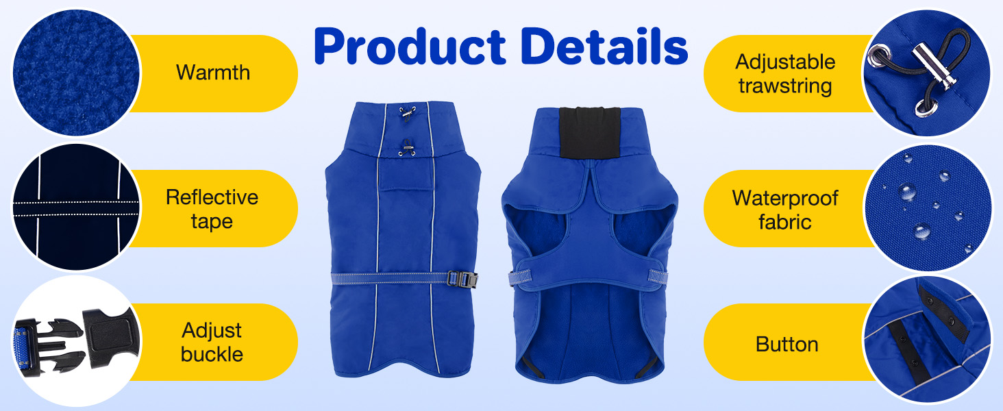 Водонепроникний зимовий теплий одяг для собак - тепла куртка з флісовою підкладкою та високим коміром, чорна, для середніх та великих порід