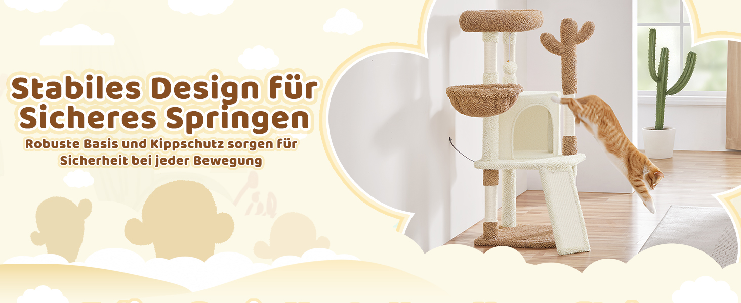 Дряпак для котів Yaheetech Kaktus, 106.5 см: стабільний, з оглядовою платформою та затишною печерею, оббитий сизалем, бежево-коричневий