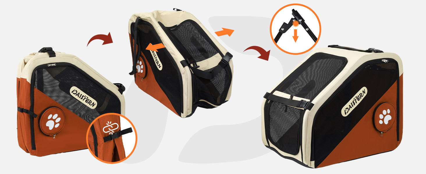 Складана переноска для собак у машину та в подорожі, Softbox для маленьких та середніх собак, швидке складання за 1 хвилину, міцний металевий каркас, дихаючі сітчасті вікна та зручний доступ, коричнева
