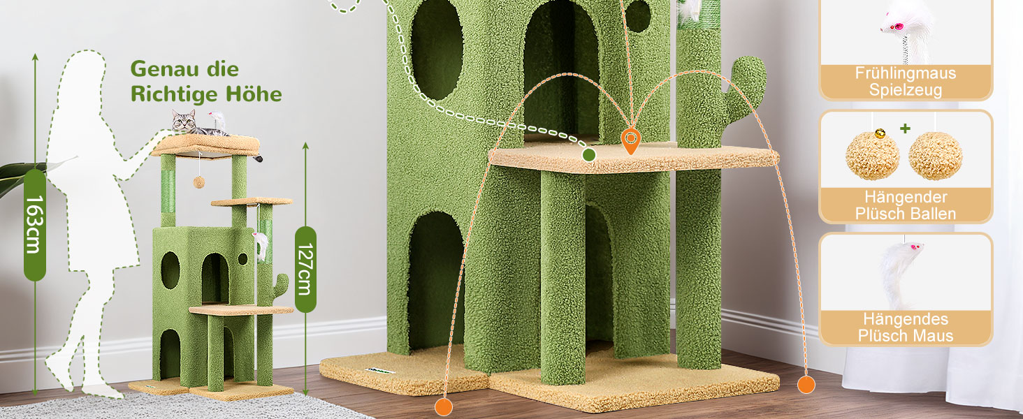 Кігтеточка Globlazer XL для великих котів та літніх тварин з будиночком, платформами та іграшками, 127 см