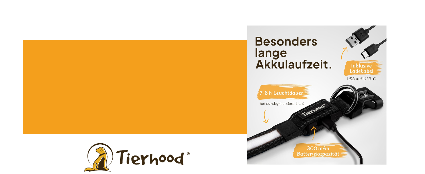 Світловідбиваючий нашийник для собак Tierhood - LED нашийник для маленьких та великих собак, оранжевий, розмір S (30-45 см)