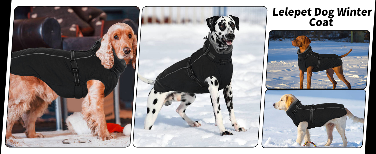 Зимовий одяг для собак Lelepet: теплий, вільний від вітру, з інтегрованим шлейкою, з флісовою підкладкою, світловідбиваючий, чорний, 3XL