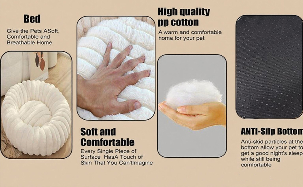 М'яке ліжко для домашніх тварин: круглі лежанки для собак та котів, діаметр 50 см, бежевий колір