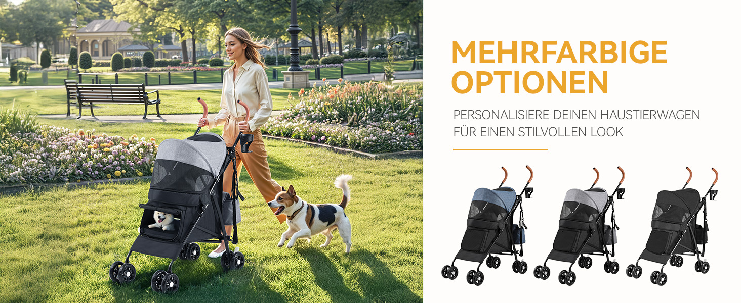 Візок для собак та котів DWVO - зручний та компактний, до 11,3 кг, сірий/чорний, 45x80x103 см