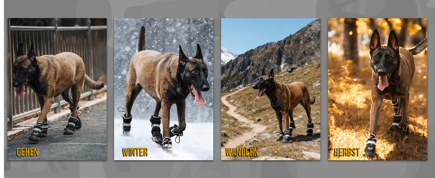 Чоботи для собак OneTigris Pathfinder: 4 шт., чорні, водонепроникні, теплі, регульовані, з світловідбиваючими застібками, розмір 9 (11x8 см)