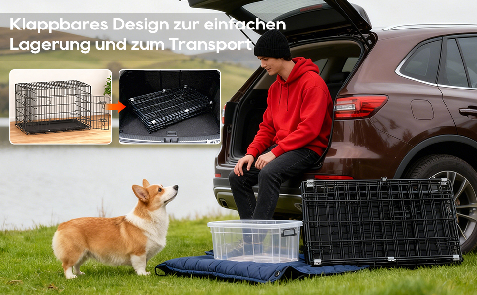 Клітка для собак BestOffice, розкладний, з 2 дверцятами, висувний піддон, ручка, переноска для собак, 61x42x48 см, S, чорна