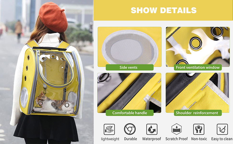 Рюкзак для собак та котів PETCUTE, дихаючий, прозорий, з матрацом, для подорожей, дозволений авіакомпаніями