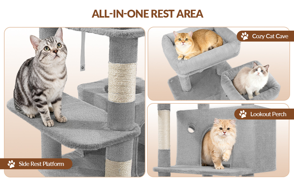 Котячий будиночок Kratzbaum 178 см, великий, сірий. Стабільний з когтеточками, лежаками, платформами та іграшками. FPMS005FG1