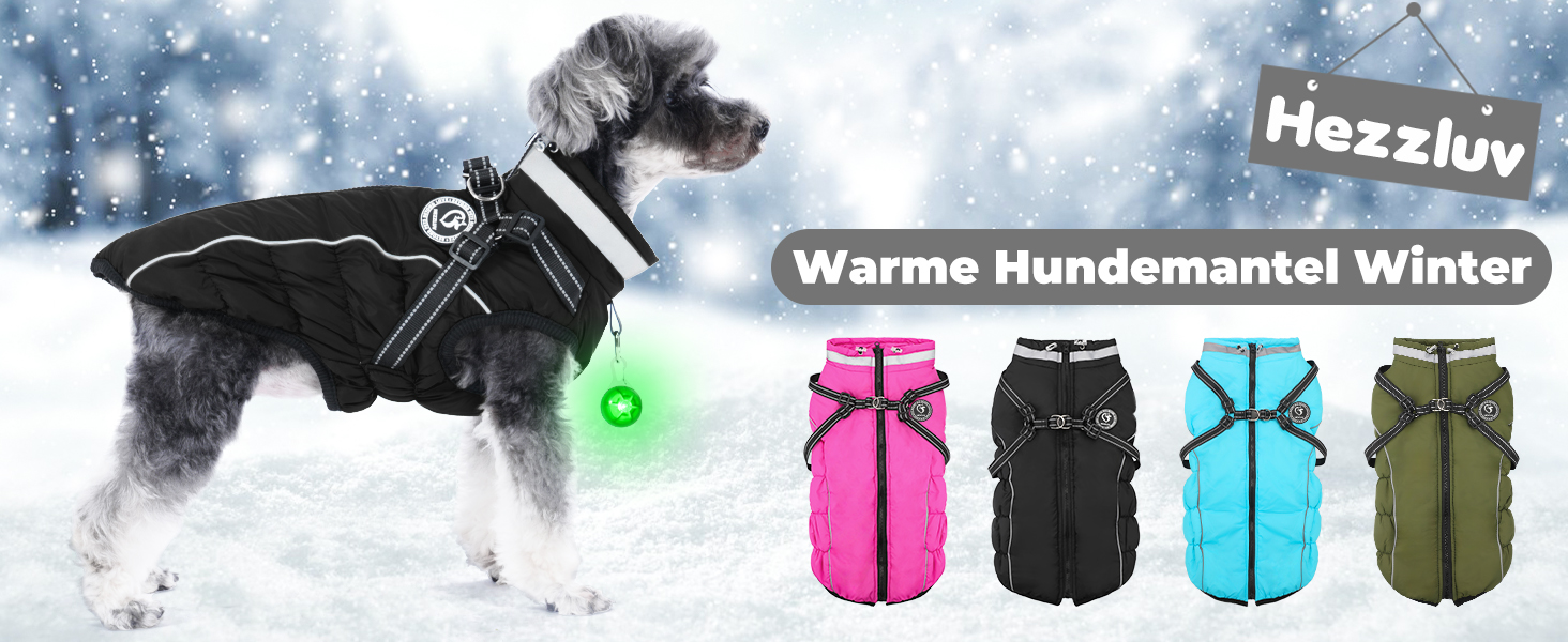Зимовий одяг для собак: теплий водонепроникний одяг з коміром LED та світловідбиваючими смугами, 5XL, чорний