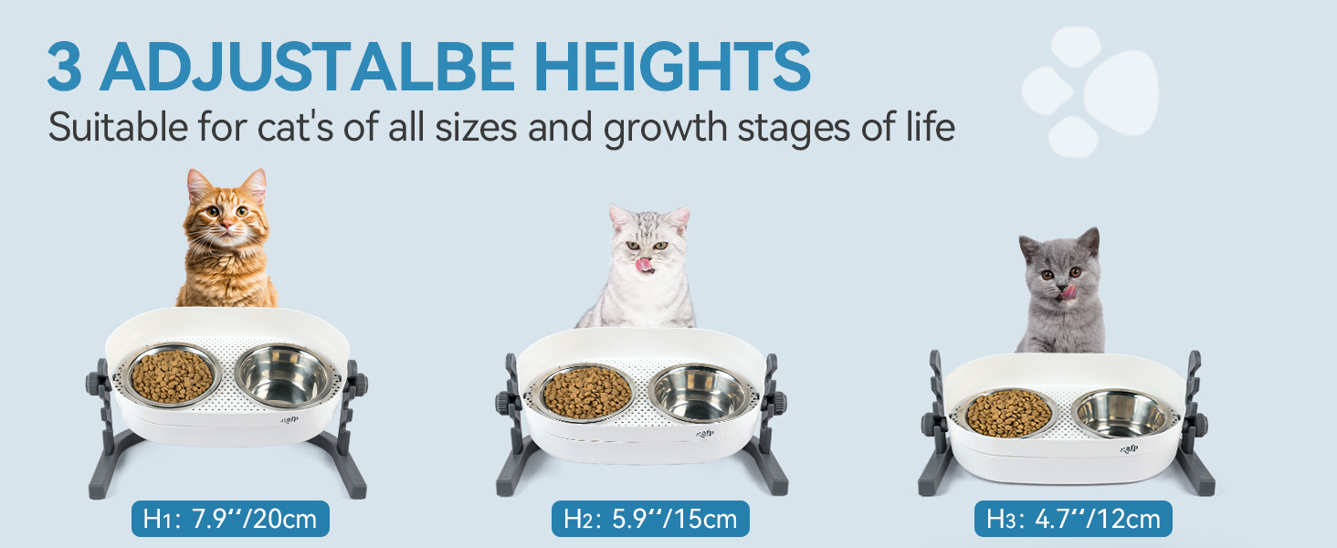 Підвищений годівниця для котів ALL FOR PAWS - 3-рівнева регульована годівниця з 2 мисками з нержавіючої сталі (350 мл), антиковзаюча та захищена від розливу, для кошенят, середніх та великих котів (44*26*19 см)