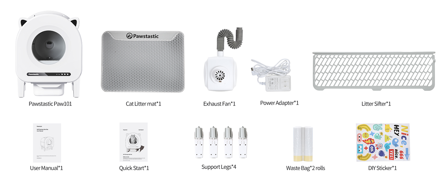 Автоматичний лоток для котів 68л з самоочищенням, з APP-керуванням, захистом та нейтралізатором запаху, з килимком та 2 рулонами сміттєвих пакетів, для кількох котів