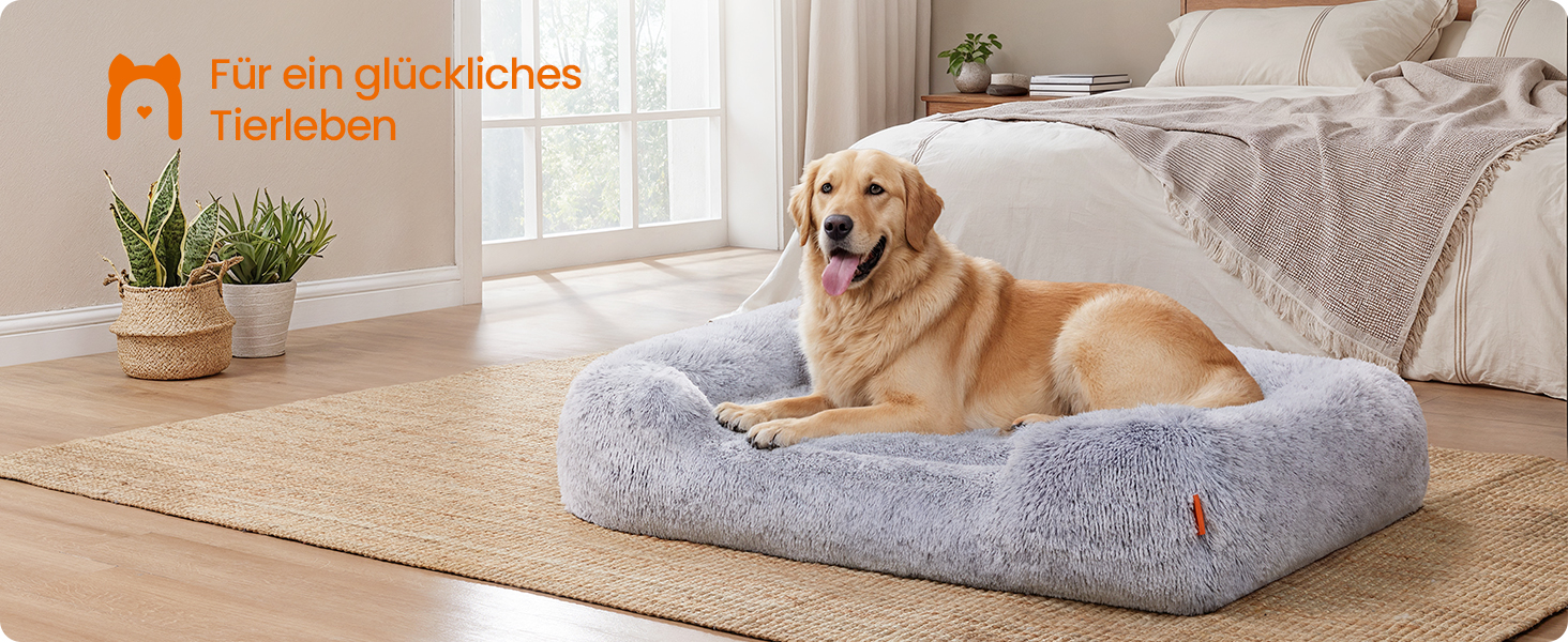 Ліжко для собак Feandrea, м'який лежак, корзина для собак, диван для собак, XL (106 x 75 x 20 см), сірий Ombré, PGW271G01