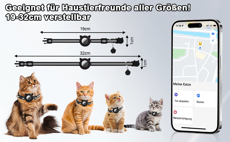 Робофан SmartTag ошийник для кота з GPS трекером, відбиваючий, сумісний з Apple Find My (тільки iOS), чорний