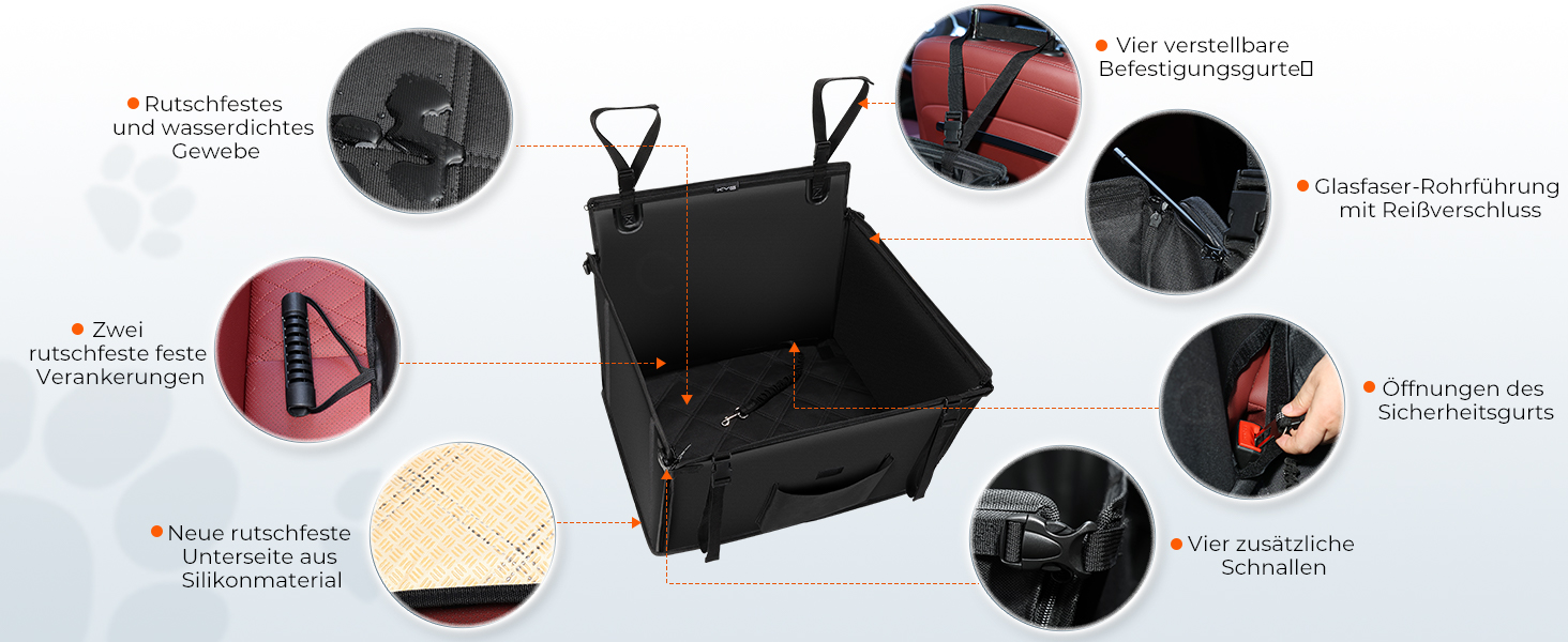 Автокрісло для собак KYG - стабільне, водовідштовхувальне, антиковзаюче, з 4 ременями, M (58x55x36 см)