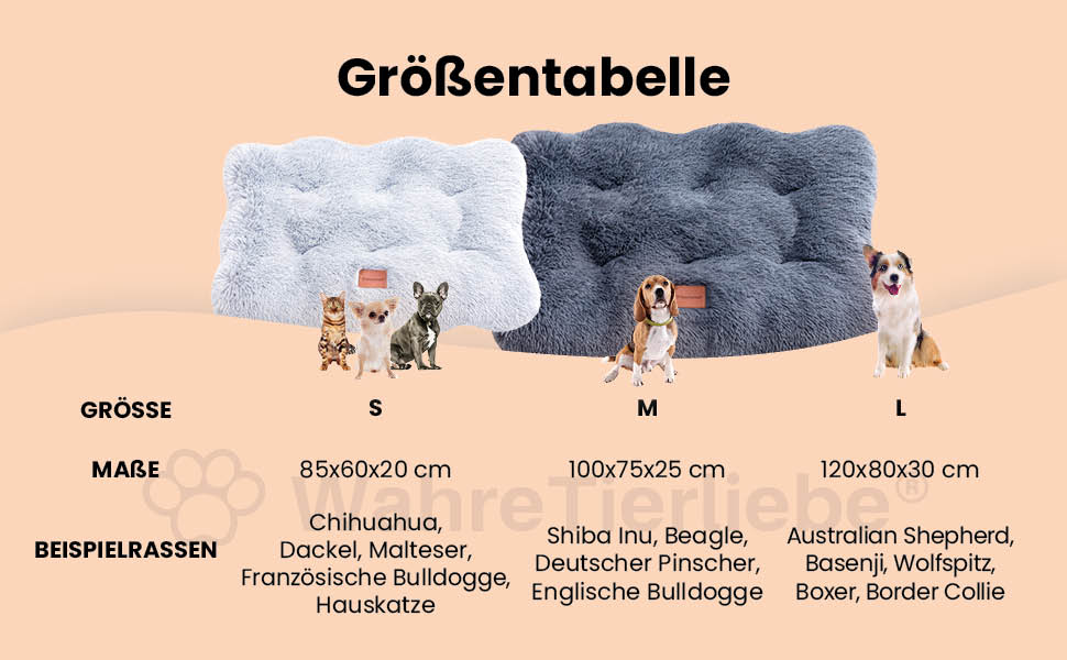 Преміум подушка для собак Wahre Tierliebe Fluffy - М'яке ліжко для вашого улюбленця. Легко чиститься. Ідеально для дому та в подорожах. Розмір M (100x75x25 см), сірий колір.