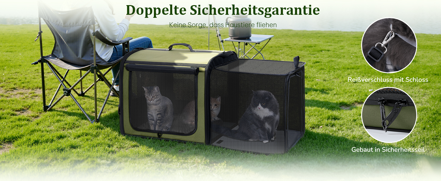 Pecute Розширювана переноска для котів та маленьких собак, переноска-трансформер, 61 x 52 x 45 см, для подорожей, темно-сірий, темно-зелений