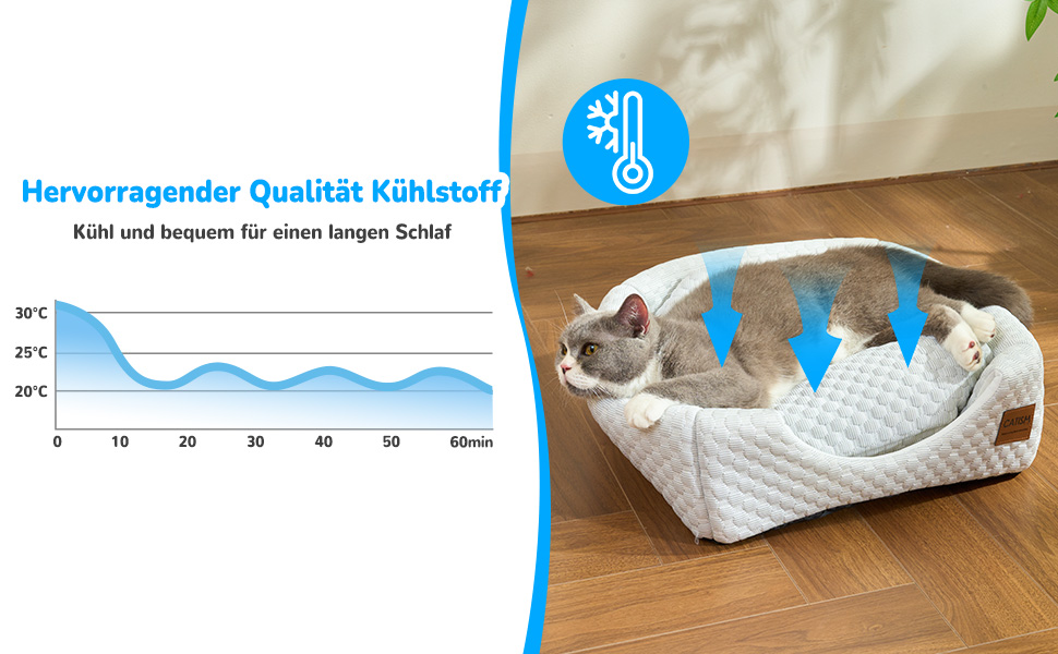 CATISM Котяча хатка для дому, 2-в-1 охолоджуюче ліжко-купол для котів, складана м’яка лежанка з подушкою, прана, сірий/білий