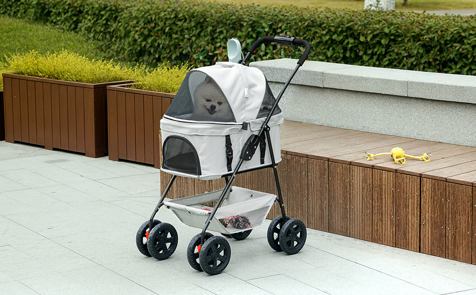 PawHut Візок для собак і котів 3 в 1, складний, до 4 кг, сірий