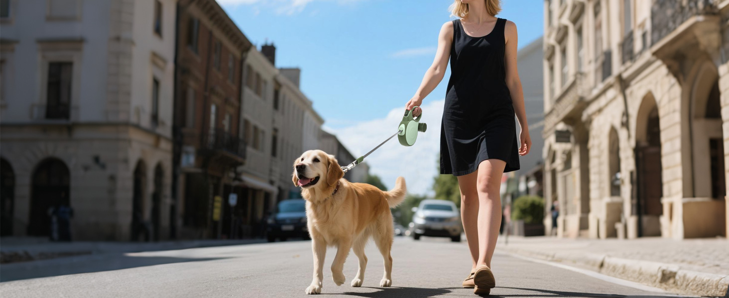 Рулетка для собак BMaobbo 8м, міцна сталева лебідка, тримач для відходів, антизаплутування, швидке гальмування, для собак до 50кг, для тренувань, лісу, пляжу