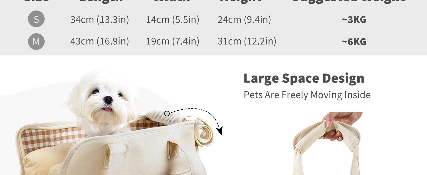 PETCUTE Сумка-переноска для собак та котів, середнього розміру, з кишенями, знімний килимок, для подорожей та авіаперельотів, бежева