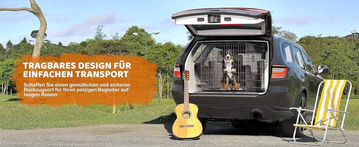 Клітка для собак Yaheetech 122x71x78 см, розкладна з перегородкою, 2 двері, чорна, для дому та транспортування