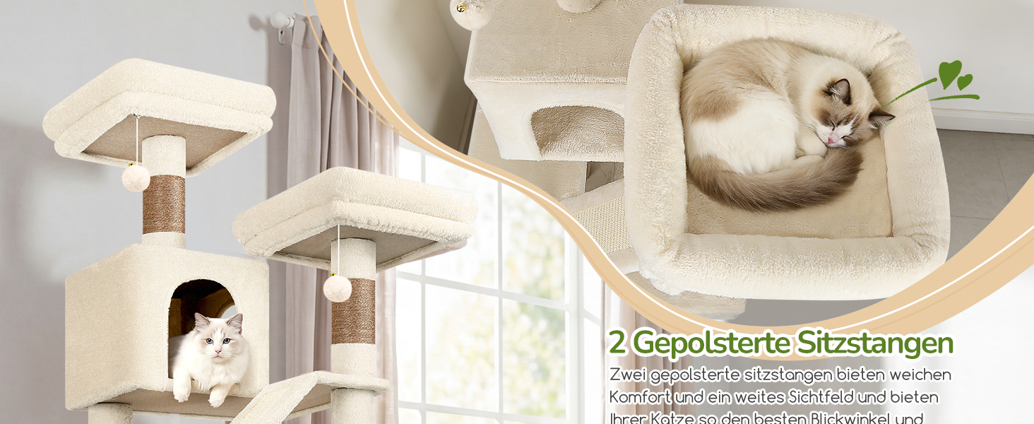 Драбина-кіготь Globlazer для котів та собак, 189 см, XXL, бежевий. 2 будиночки, 2 сидіння, кошик, килимок з сизалю, лежанка для собак