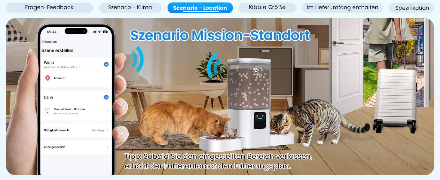 Автоматичний годівниця для котів Frienhund з 2 мисками, 7L, Wi-Fi, з програмуванням та Alexa, для 2 котів