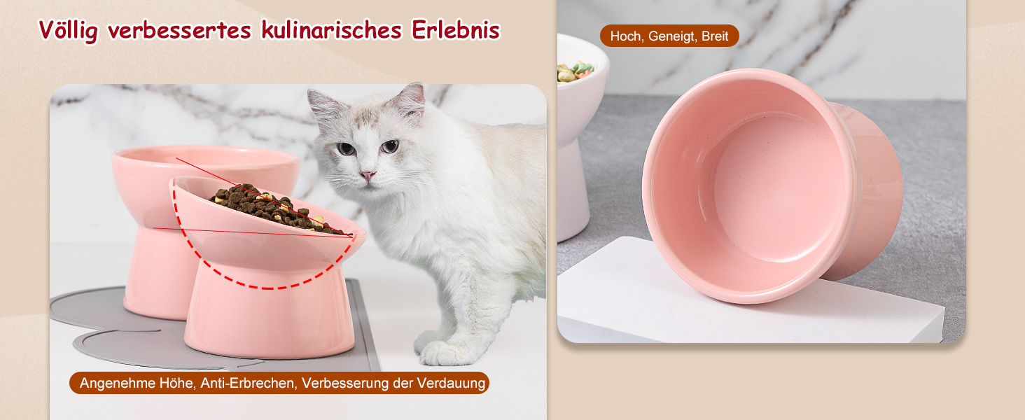 Набір мисок для котів з підняттям, кераміка, 3 шт. з антиковзною підкладкою, великі миски для їжі та води, білий