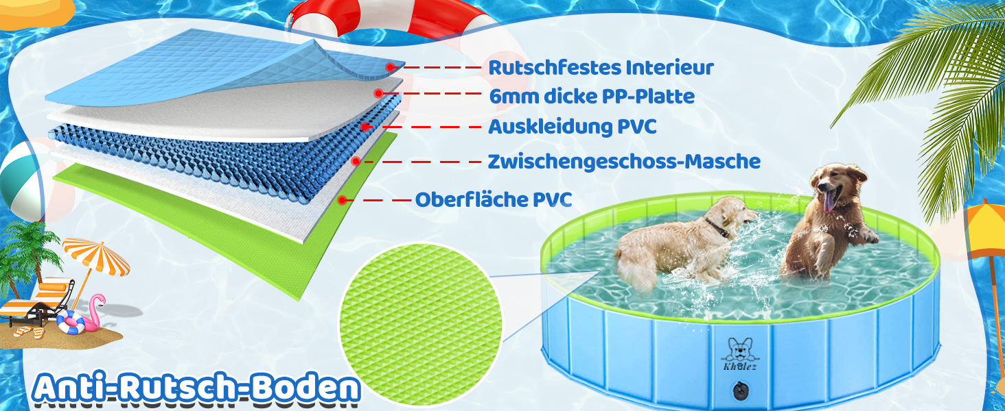 Басейн для собак KHOLEZ 120 x 30 см - складаний, портативний, з килимком та зливом