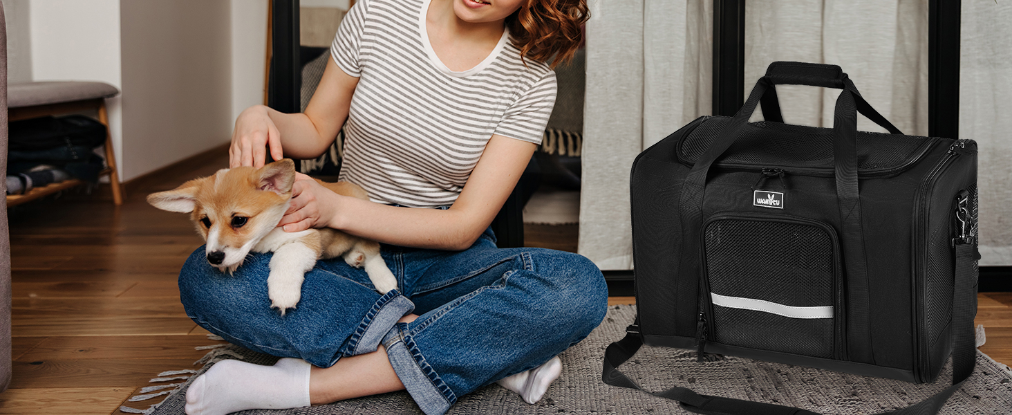 Сумка-переноска для собак та котів Wakytu, велика, чорна, розширювана, складна, 900D Oxford, міцна