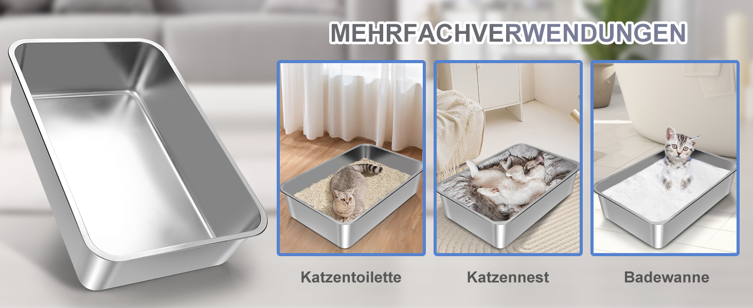 Котлочистка Zvonema для котів та кроликів, велика, з нержавіючої сталі, 60x40x25 см, блакитно-чорна, з лотком та шкребком