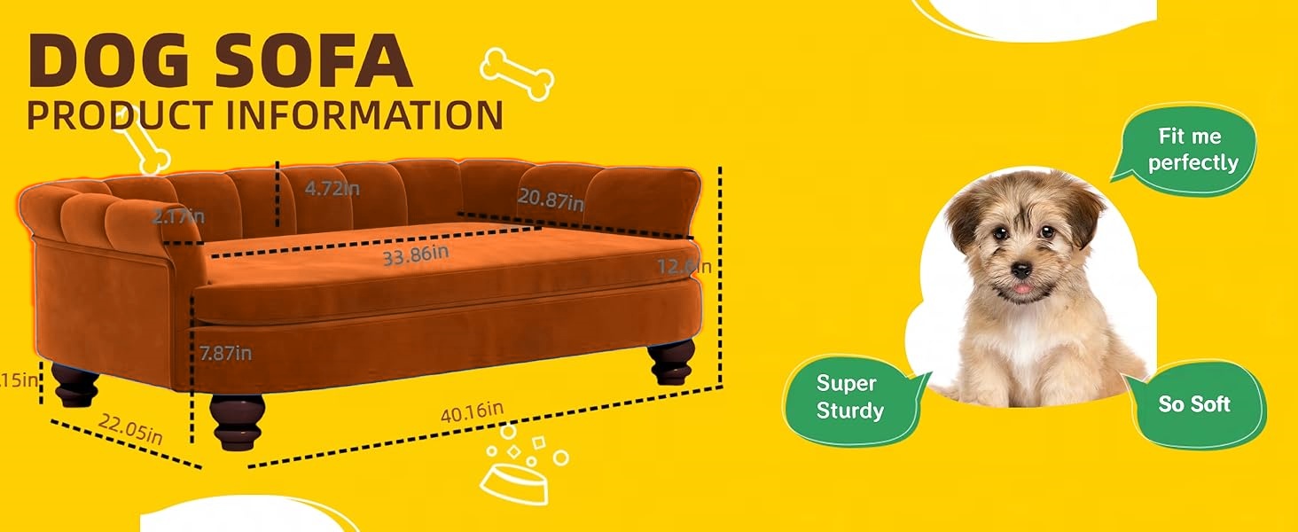 Диванчик для собак SEYNAR: м'який, з велюровою подушкою, для великих та середніх собак, для вітальні, миється, оранжевий