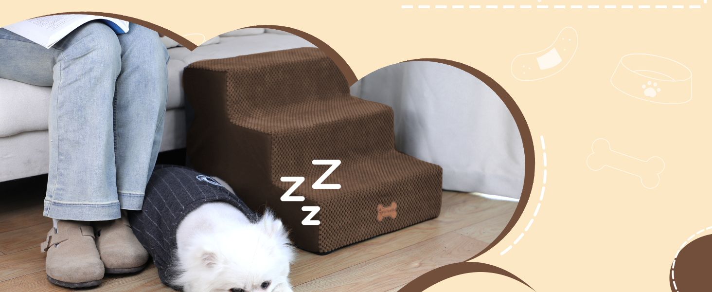 Сходинки для собак Непфайві: 3 сходинки, для маленьких собак, знімний чохол, антиковзаюча поверхня, 45x40x34 см, коричневий