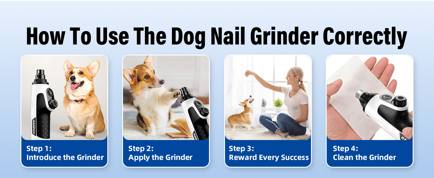 Шліфувальник кігтів для собак Casfuy Smarter Krallenschleifer - 6 режимів, 2 LED-лампи, тихий, акумуляторний, для собак та котів великих, середніх та маленьких порід