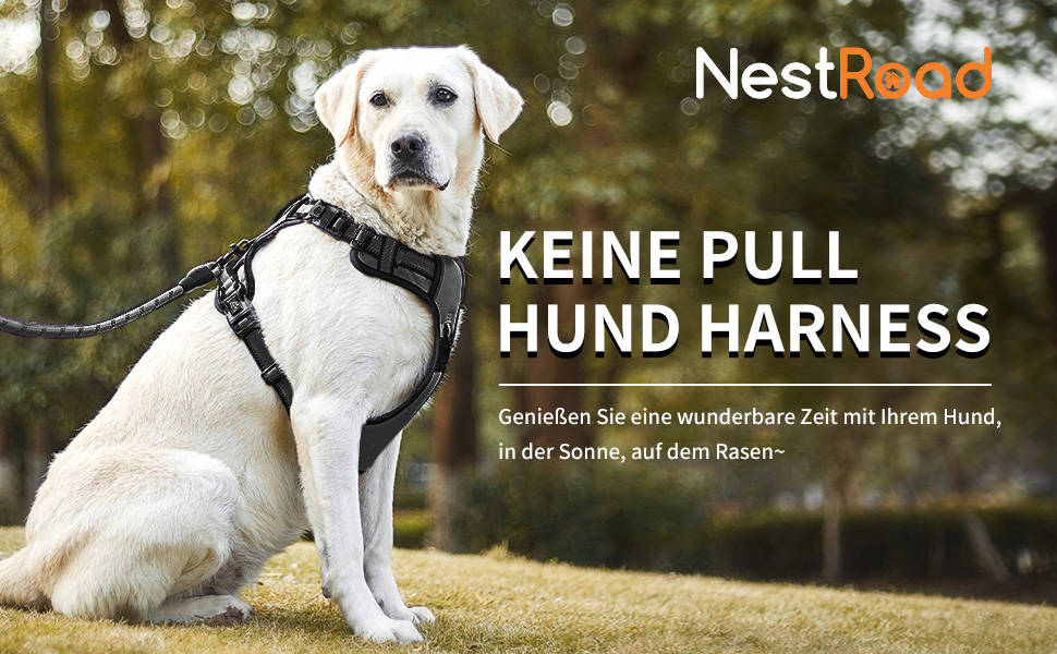 Нашийник для собак великих порід NESTROAD, поводок та ремінь безпеки для авто, чорний, розмір L (обхват шиї 38-48 см, обхват грудей 48-74 см)