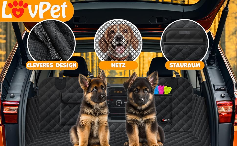 Захисний килимок Lovpet® для собак у машину 2в1: для заднього сидіння та багажника з боковим захистом та оглядовим вікном. Водовідштовхуючий, універсальний, чорний. В комплекті аксесуари.