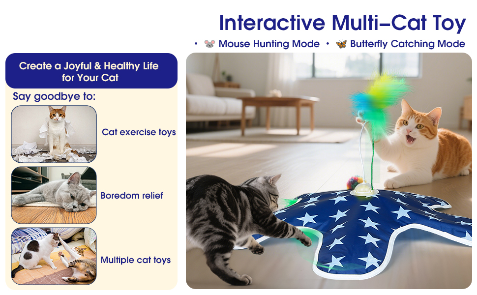 Інтерактивна іграшка для котів PUHOHUN: автоматична мишка з пір'ям, іграшка-палиця з пір'ям, синього кольору