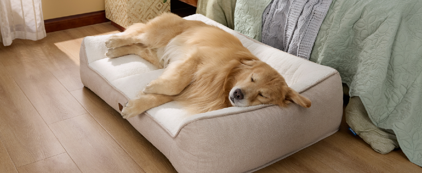 Крісло-лежанка для собак BEDSURE великих порід - 89x63 см, товста підстилка, водонепроникний чохол, антиковзаюча поверхня, м'який плюш Sherpa, темно-сірий колір