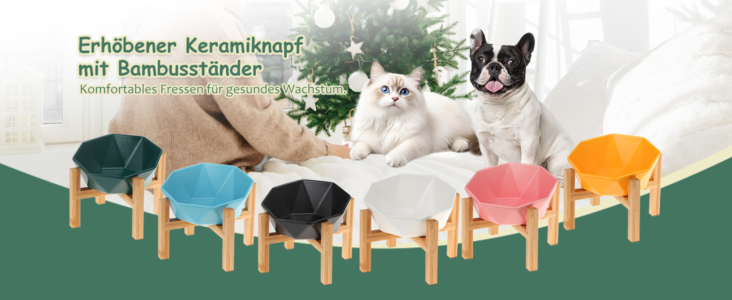 Керамічна годівниця для котів та собак на підставці, нахилена, зелена - 1 шт.