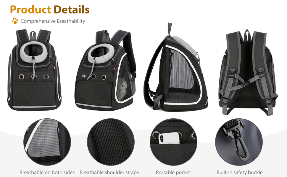 Рюкзак для собак та котів PETCUTE: зручний та практичний для подорожей, хаджінг, кемпінгу. Чорний колір.