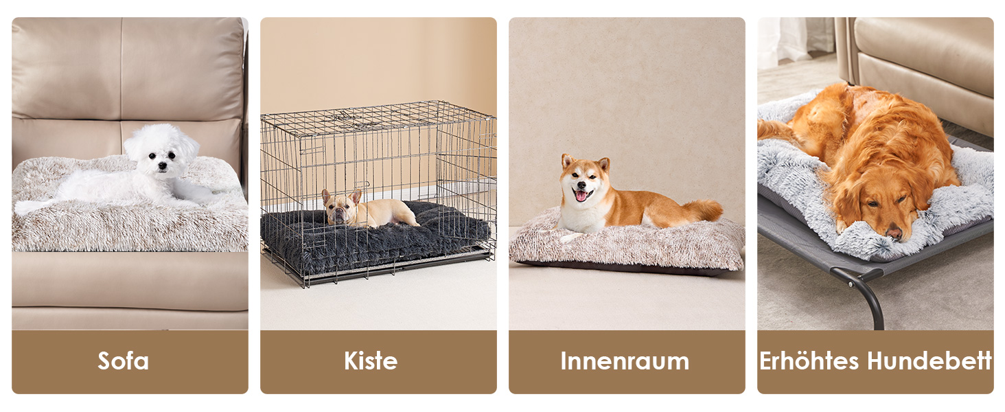 М'яке ліжко для собак EHEYCIGA, велике, XXL, 120x90 см, з довгим плюшем, неслизьке, коричневе, миється