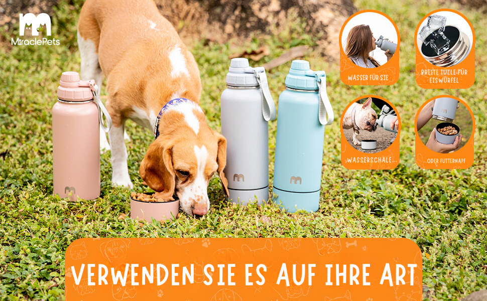 Водяна пляшка для собак Miracle Pets: 1 л, нержавіюча сталь, з мийкою, BPA-free