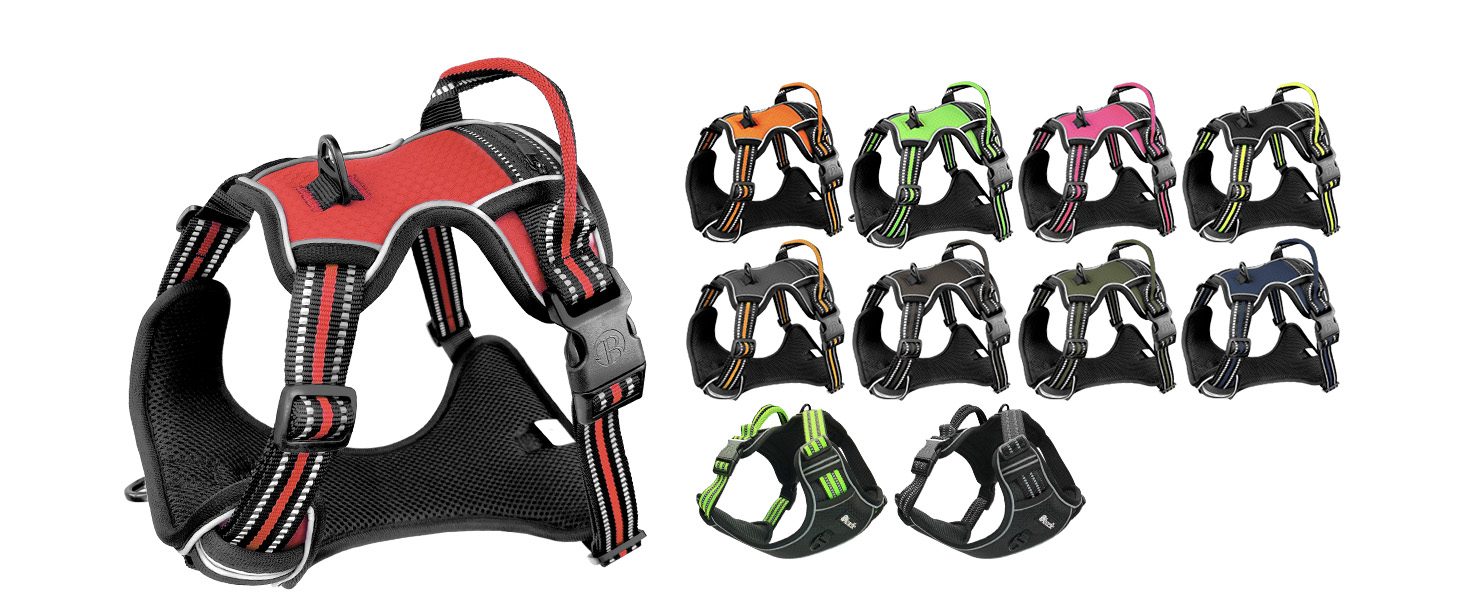 Шлейка для собак середніх порід Bluzelle з ручкою та кишенею для GPS-трекера, світловідбиваюча, дихаюча, зелена (XS, червона)