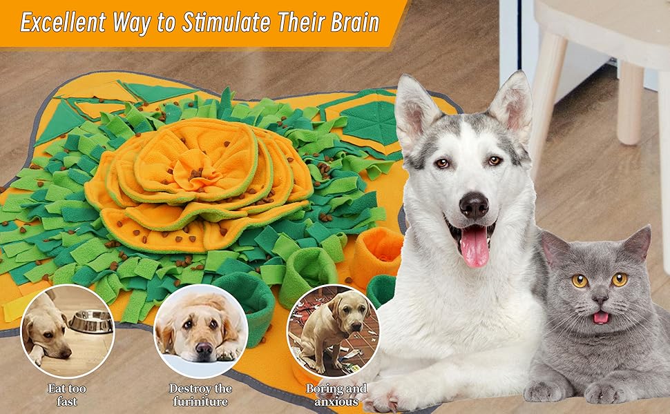 Килимок-нюхалка для собак HDOELGP, 70x70 см, оранжевий. Інтерактивна іграшка для собак, розвиває інстинкт пошуку їжі, легко миється. Підходить для малих та великих собак.