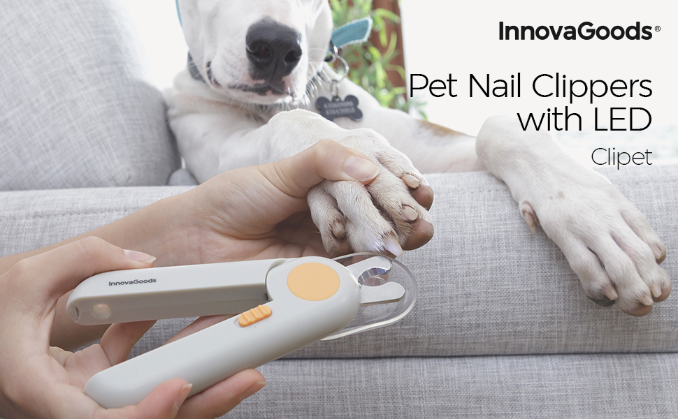 InnovaGoods® Ножиці для стрижки кігтів домашнім тваринам LED Clipet, знімний нашийник для шліфування у ручці, ефективний напівкругла зріз, компактний та легкий дизайн, ідеально підходить для домашніх тварин