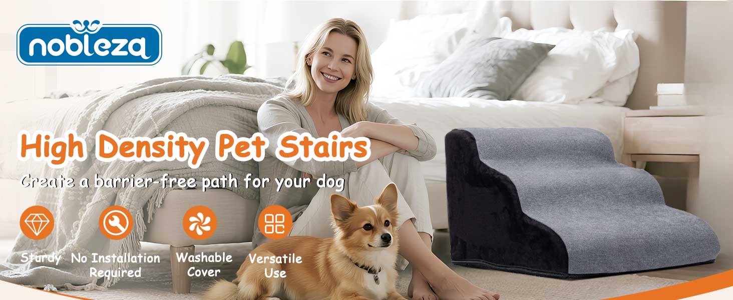 Сходинки для собак Nobleza – 3 сходинки, сірі, 35x56x40 см, з миючим покриттям та протиковзким дном