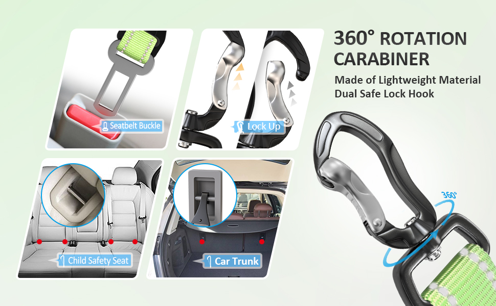 Автомобільний поводок для собак IOKHEIRA: безпечний, регульований, з універсальним з'єднувачем (неоновий зелений)